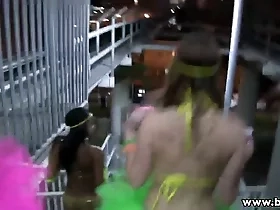 View leaked group sex party with inexperienced women using strap-ons and receiving penetration